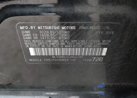 2018 Mitsubishi Mirage Se z USA, uszkodzony, nr VIN ML32A4HJ2JH011291